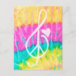 Peace Love and Music Note絞り染めハート ポストカード