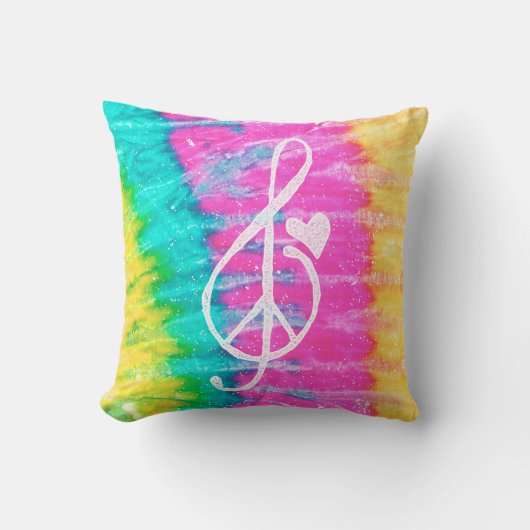 Peace Love and Music Note絞り染め クッション (正面)