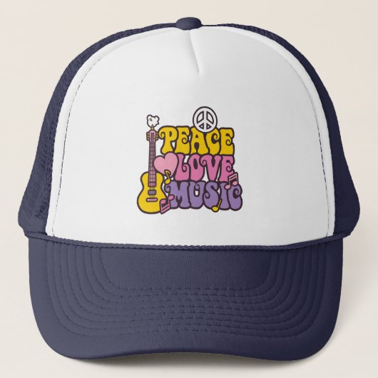 Peace, Love, And Music Trucker Hat キャップ (正面)