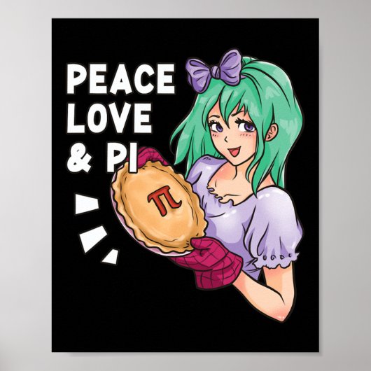 Peace Love And Pi - 3月14日Pi Day Anime Math ポスター (正面)