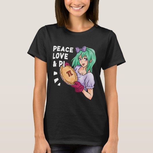 Peace Love And Pi - 3月14日Pi Day Anime Math Tシャツ (正面)