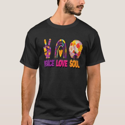 Peace Love And Soul Groovy Hippie Retro Sign Heart Tシャツ (正面)