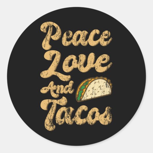 PEACE LOVE AND TACOS おもしろい Taco Lover Taco火曜日 ラウンドシール (正面)