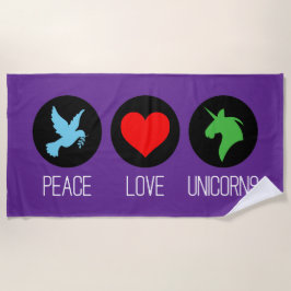 Peace love and unicorns ビーチタオル
