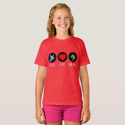 Peace love and unicorns tシャツ (正面フル)