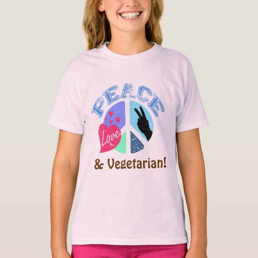 Peace Love and Vegetarian Tシャツ (正面)