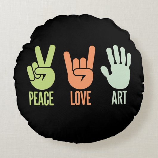 Peace Love Art – Creative Expression ラウンドクッション (正面)