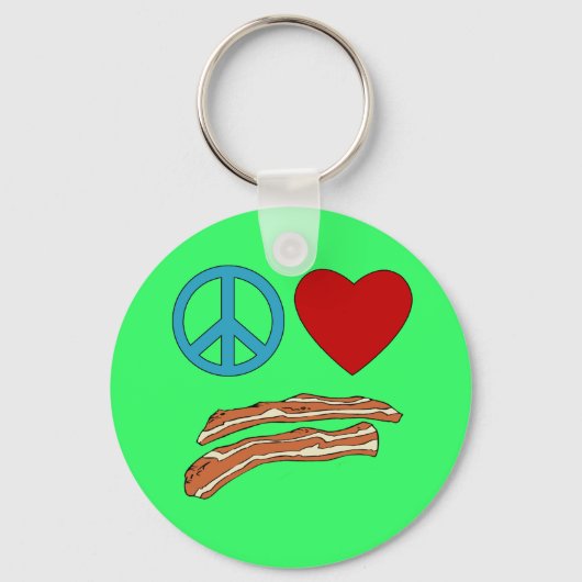 Peace Love Bacon Symbology T-shirt, Mag キーホルダー (正面)