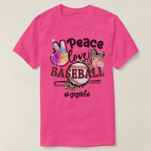 Peace Love Baseball Gigi Life Mom Grandma Leopard  Tシャツ (デザイン正面)