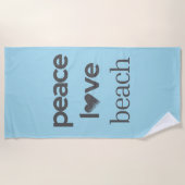 Peace Love Beach Coastal Ocean Blue Graphic Print ビーチタオル (正面)