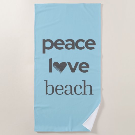 Peace Love Beach Coastal Ocean Blue Graphic Print ビーチタオル (正面)