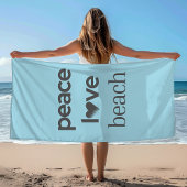 Peace Love Beach Coastal Ocean Blue Graphic Print ビーチタオル