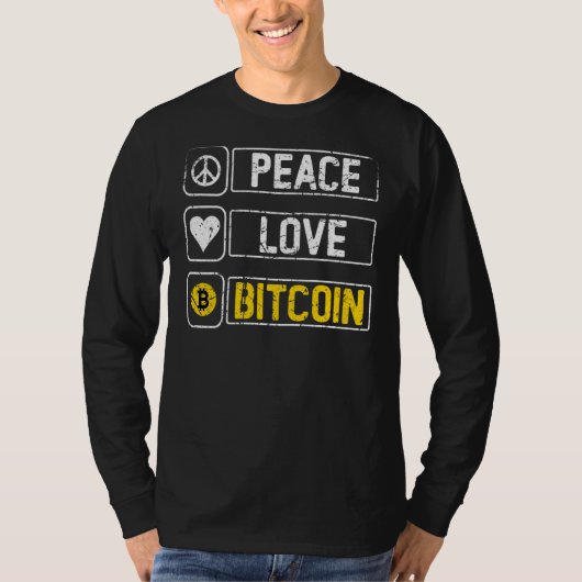 Peace Love Bitcoin Btc Cryptocurrencyヴィンテージ Tシャツ (正面)