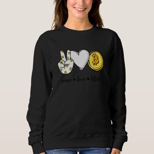 Peace Love Bitcoin Peace Hand Sign暗号通貨 スウェットシャツ (正面)