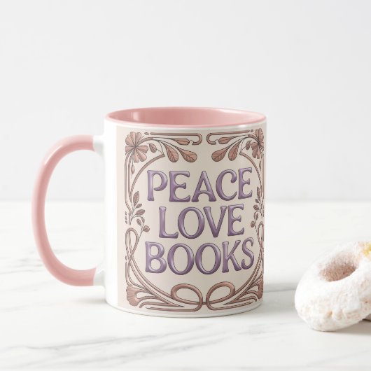 Peace Love Books Pink Combo Mug マグカップ (ドーナツ)