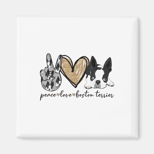 Peace Love Boston Terrier おもしろい Boston Terrier Lov マグネット (正面)