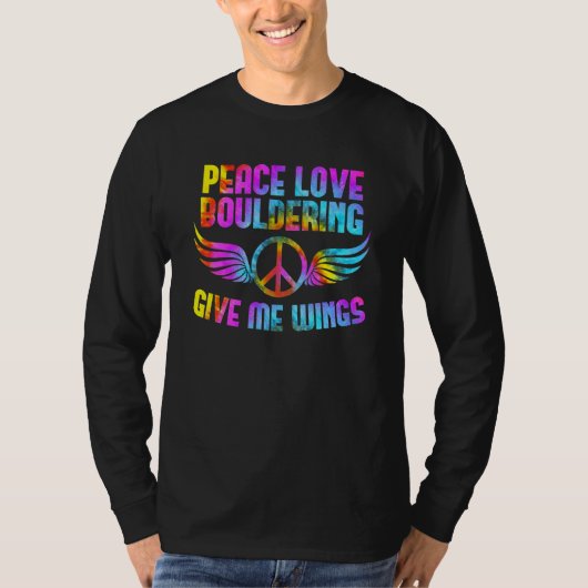 Peace Love Bouldering Climbing Gym Climbing Wall C Tシャツ (正面)