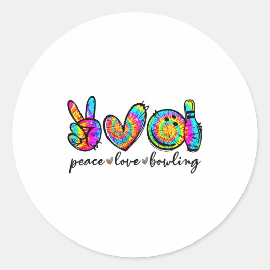 Peace Love Bowling Tie Dye Funny Bowling Lovers ラウンドシール (正面)