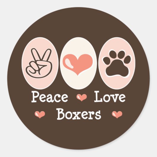 Peace Love Boxersスタンプ ラウンドシール (正面)