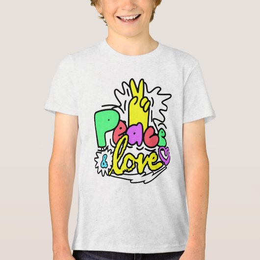 Peace & Love Bubble Letter  トライブレンドＴシャツ (正面)