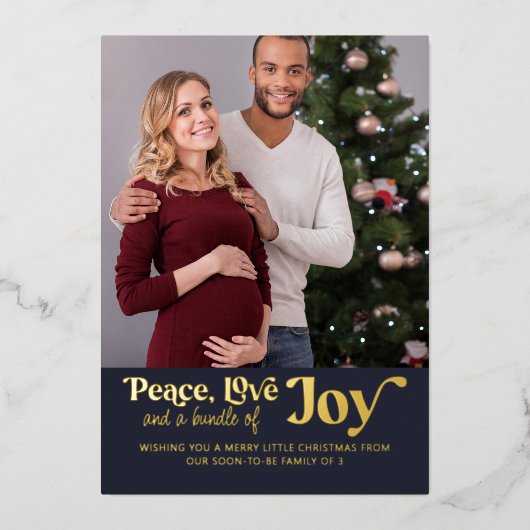 Peace Love Bundle of Joy 2 Photo Expecting 箔シーズンカード (正面)