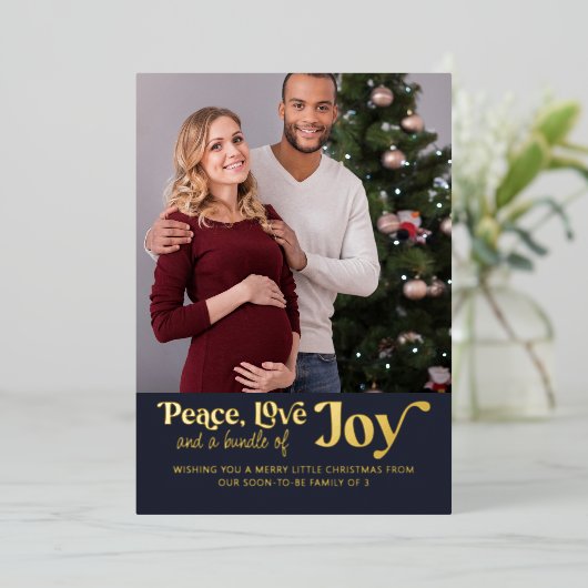 Peace Love Bundle of Joy 2 Photo Expecting 箔シーズンカード (立ち正面)