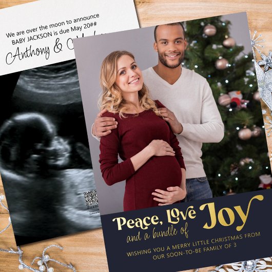 Peace Love Bundle of Joy 2 Photo Expecting 箔シーズンカード