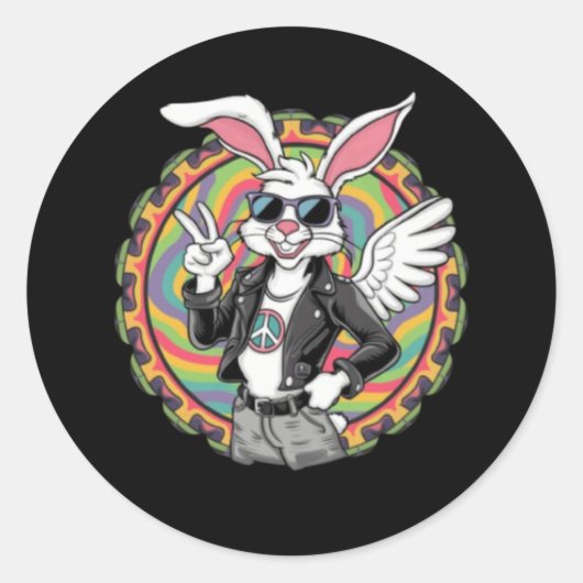 Peace & Love Bunnyステッカー ラウンドシール (正面)