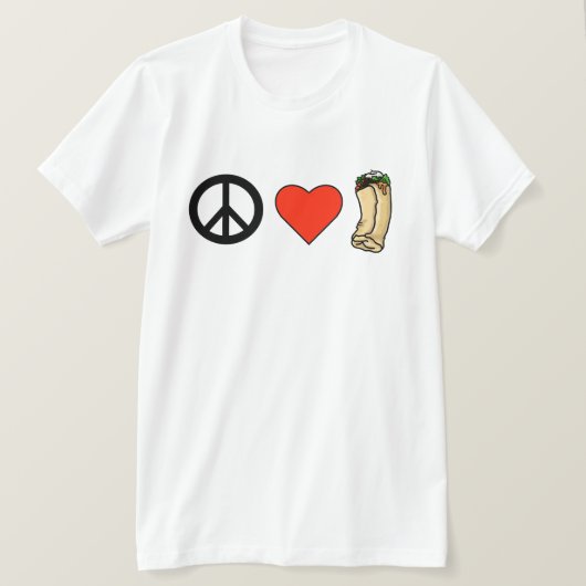 Peace, Love, Burrito Tシャツ (デザイン正面)