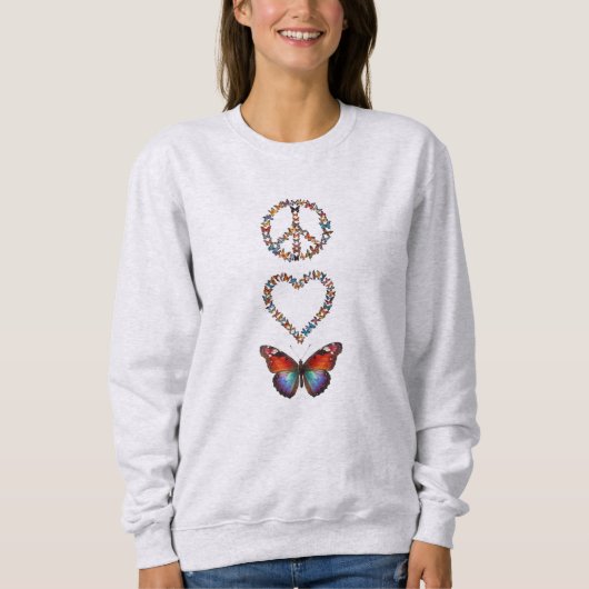 Peace Love Butterflies Colorful Graphic Art Print スウェットシャツ (正面)