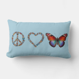Peace Love Butterflies Colorful Sky Blue Butterfly ランバークッション