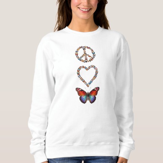 Peace Love Butterfly Art | Colorful Graphic Print スウェットシャツ (正面)