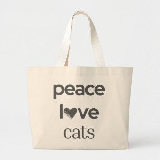 Peace Love Cats | おしゃれな猫好きのためのモダングラフィック ラージトートバッグ