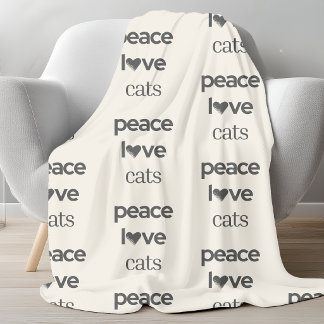 Peace Love Cats | クリーム色の猫好きモダングラフィック フリースブランケット