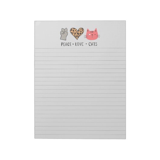 Peace Love Cats Lined Notepad ノートパッド (回転)
