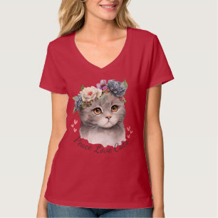 Peace love Cats V-neck T-Shirt for women Tシャツ