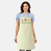 Peace Love Cheese Yellow Retro Apron エプロン (着用した状態)