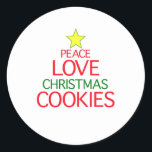 Peace Love Christmas Cookie ラウンドシール<br><div class="desc">Peace LoveとChristmas Cookie。あなたと貴方にとって幸せな休日。お祭りを始めよう。</div>