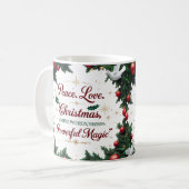 Peace Love Christmas Two-Tone Mug  コーヒーマグカップ (正面左)