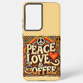 Peace, Love, & Coffeeレトロサムスン電話ケース Samsung Galaxy S21 Ultraケース