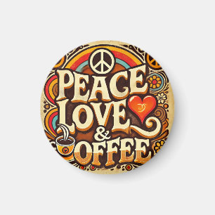 Peace, Love, & Coffeeレトロマグネット マグネット