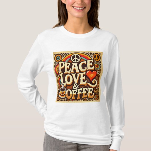 Peace, Love, & CoffeeレトロTシャツ&フード付 Tシャツ (正面)