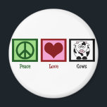 Peace Love Cows マグネット<br><div class="desc">Know someone who is obsessed with cows? A great gift to add to someone's cow collection this Christmas. A pretty peace sign,  heart,  and a black and white Holstein cow. I love cute cow presents.</div>