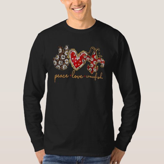 Peace Love Crawfish Leopard Floral Heart Mardi Gra Tシャツ (正面)