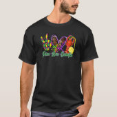Peace Love Crawfish Mardi Gras Leopard Heart Festi Tシャツ (正面)