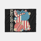 Peace Love Cricket Lover American Flag Patriotic C フリースブランケット (正面(横))