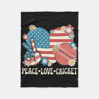 Peace Love Cricket Lover American Flag Patriotic C フリースブランケット