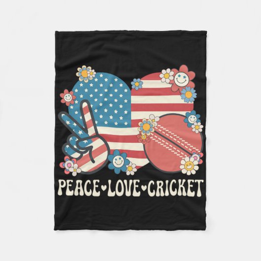 Peace Love Cricket Lover American Flag Patriotic C フリースブランケット (正面)