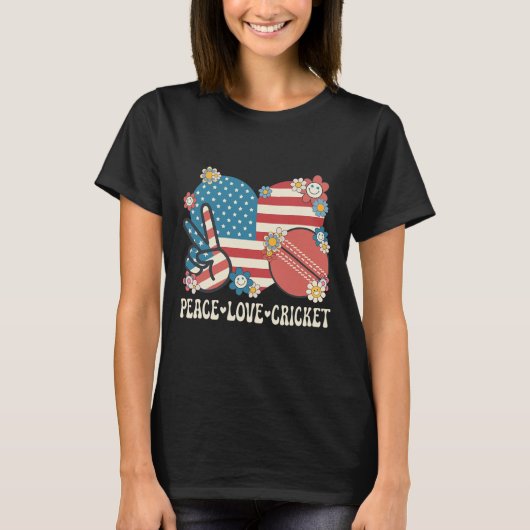 Peace Love Cricket Lover American Flag Patriotic C Tシャツ (正面)