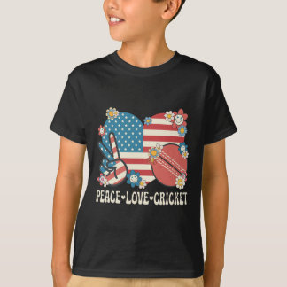 Peace Love Cricket Lover American Flag Patriotic C Tシャツ